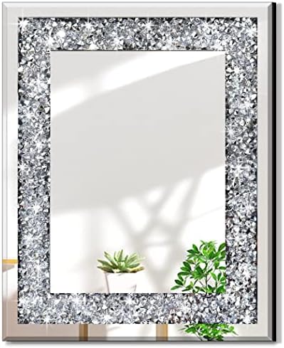 QMDECOR Crushed Diamond Mirror 16x20 Inch Silver Wall Decor by QMDECOR