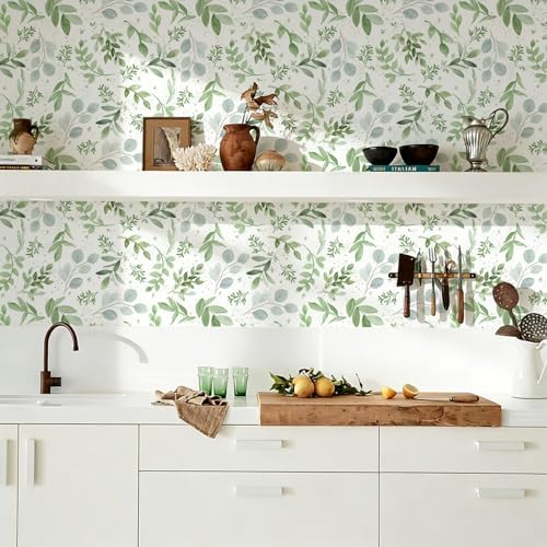 Leaf Peel and Stick Wallpaper Boho 17.32" X 196.85" Modern Sage Green Contact - Image 4