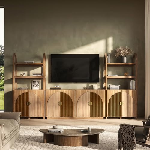 BELLEZE Stacked 133" Wall Unit 3-Piece Modular TV Stand by BELLEZE