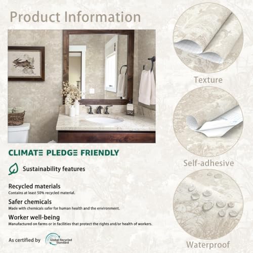 Heroad Peel and Stick Wallpaper Oatmeal Cream Vintage Forest Animals Floral - Image 4