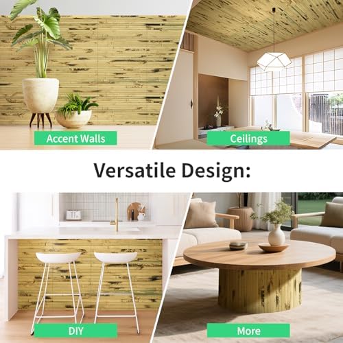 AMZDEPOT Natural Bamboo Wall Panel, 12 x 96 Inch, Light Burned - Image 2