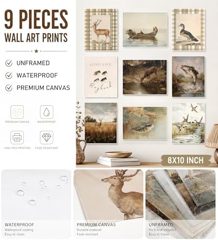 Vintage Nursery Wall Art Set of 9, Baby Boy Hunting Prints 8x10 Unframed - Image 3