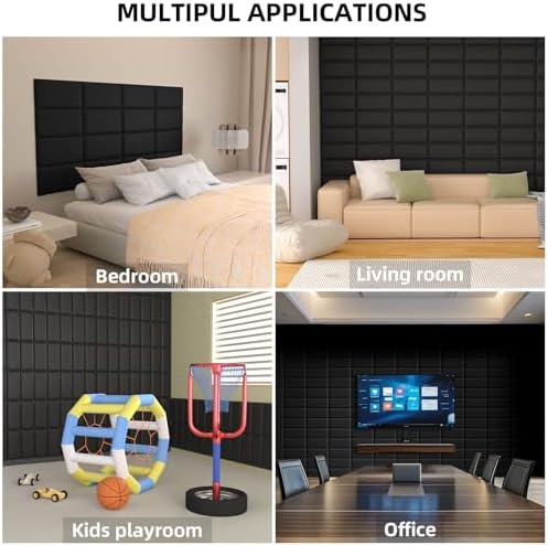 Peel and Stick Headboard Black Upholstered Wall Panels, 4 Panels Sized 7.8" x - Image 6