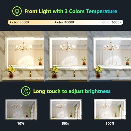 44x32 LED Bathroom Mirror with Lights, RGB Backlit Lighted Mirror - Image 4