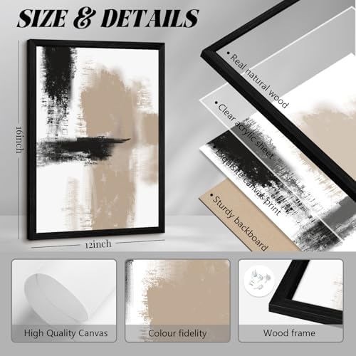 Beige Abstract Wall Art Painting Set of 3 Neutral Canvas Wall Art Prints Black - Image 2