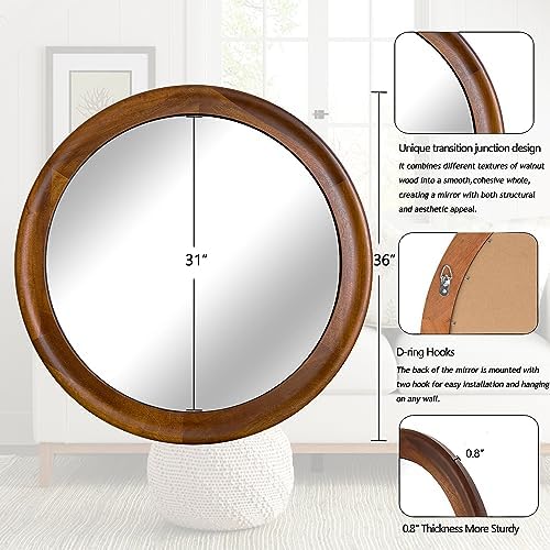 CULER Round Wall Mirrors 36 Inch, Wood Mirror - Image 3