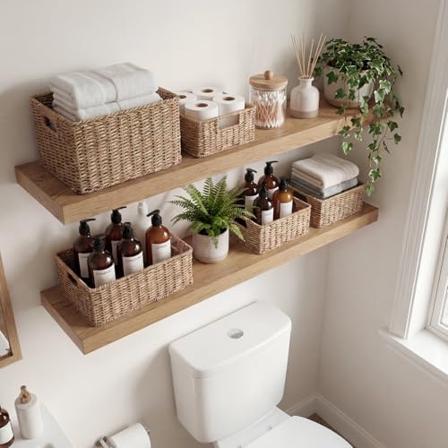 35.43in Oak Floating Shelves Set of 2, Wall Mounted - Image 2