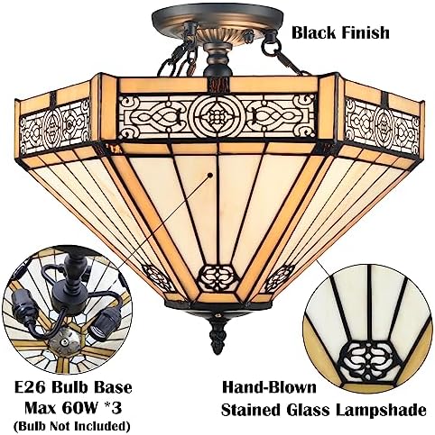 SAMTEEN Tiffany Style Semi Flush Mount Light - Image 3