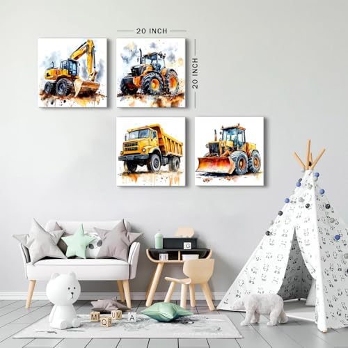 Set of 4 Construction Vehicles Canvas Wall Art Large Boys Room Pictures - Image 6