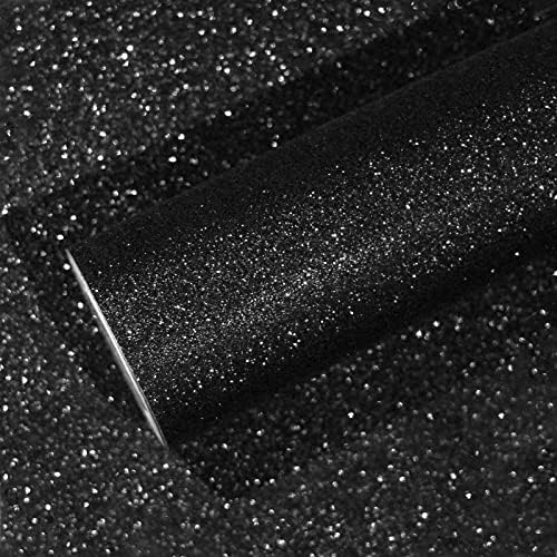 VEELIKE 15.7''x354'' Black Glitter Peel and Stick Wallpaper Sparkle Glitter by VEELIKE