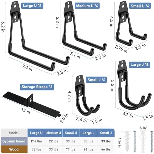 Garage Hooks, Anti-Slip Heavy Duty Wall Mount Hooks - Image 2