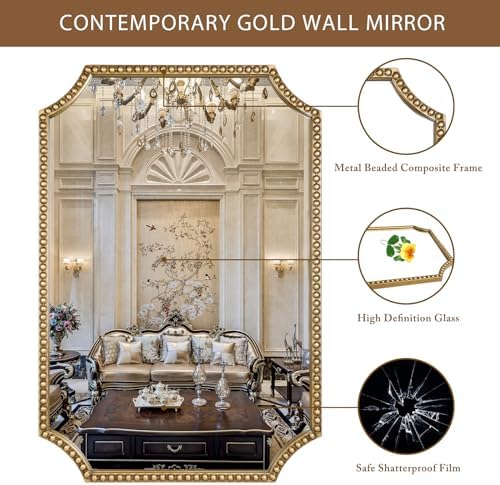 30"x40" Mirror for Wall, Full Scalloped Corners Rectangle Decorative Mirror - Image 3