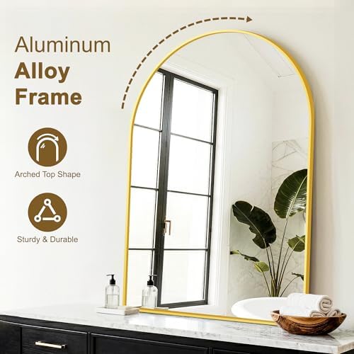 FGU Arched Bathroom Mirror for Over Sink 40"x28" Gold Vanity Mirror - Image 4