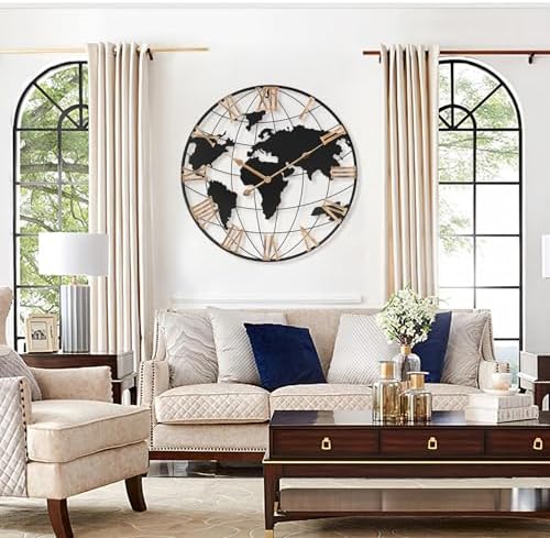 Pytha Sight 20 Inch Metal Large World Map Wall Clocks - Image 6