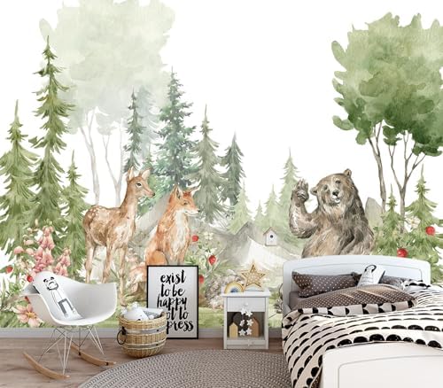Adorable Watercolor Woodland Animal Friends Nursery Wallpaper - Image 2