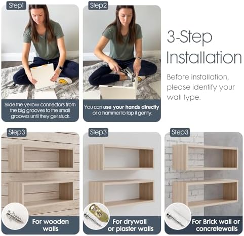 Kaboon 24in Floating Cube Shelves Set of 2, Display Shelves Wall Mount - Image 4