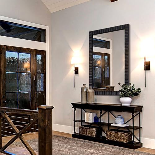 Wooden Large Living Room Mirror, Rectangular Relief Frame, Farmhouse Modern - Image 7