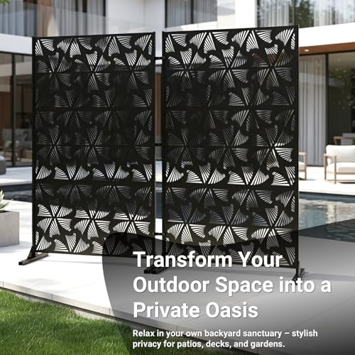 72in Metal Privacy Screen Outdoor Decorative Panel – Freestanding Rustproof - Image 2