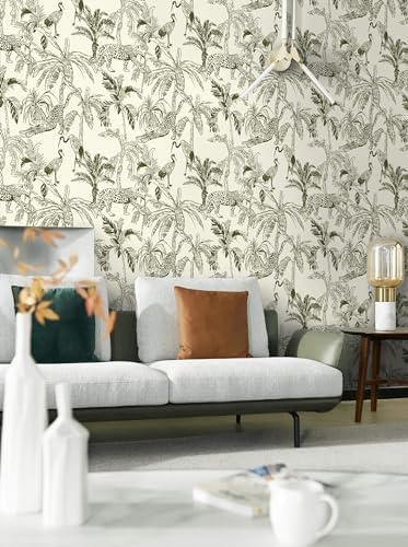 Heroad Boho Jungle Peel and Stick Wallpaper Beige and Green Contact Paper - Image 5