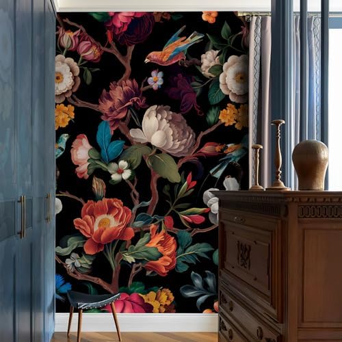 Zeeko Vintage Black Floral Peel and Stick Wallpaper Mural by Zeeko