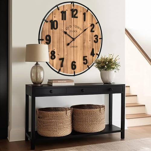 30 Inch Farmhouse Wall Clock Large Old Town Vintage Rustic Wooden Clock - Image 7