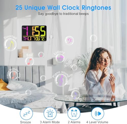 13" Bluetooth Auto Sync Wall Clock- Large Digital Alarm Clock - Image 4