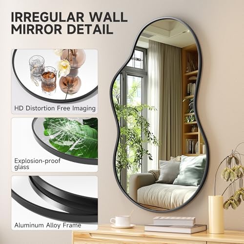 Hasipu 45"x25" Irregular Wall Mirror Black Asymmetrical Mirror - Image 2