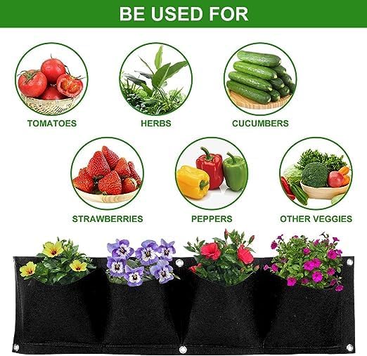 AYNEFY 4Pcs 4 Pocket Hanging Planter Bags, Wall Mounted Reusable Degradable - Image 5