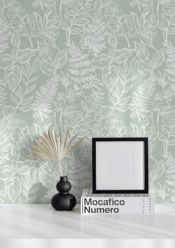 Safiyya Peel and Stick Wallpaper Green and White Floral Leaf Contact Paper Peel - Image 2
