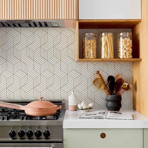 MelunMer Geometric Contact Paper Peel and Stick Wallpaper Gold 17.7”×512” - Image 5