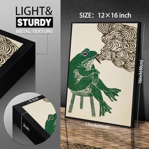 Black Framed Japanese Wall Art Funny Frog Smoking a Cigarette Poster Retro - Image 2