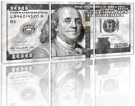 3 Panels Money Wall Art Grey Money Posters Prints Artwork One Hundred Dollars by YatsenBridge