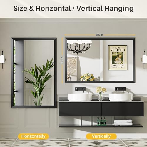 Briivue Black Metal Framed Bathroom Wall Mirror, 55x36 Inch - Image 6