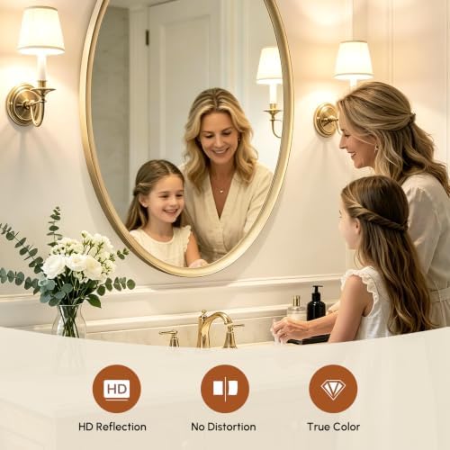 USHOWER Brushed Gold Oval Bathroom Mirror, 20x28 Inch Oval Mirror - Image 3