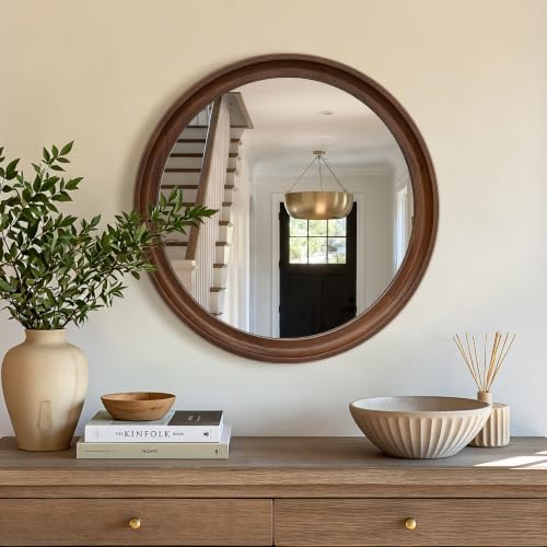Round Wood Mirror, Walnut Brown - Image 6