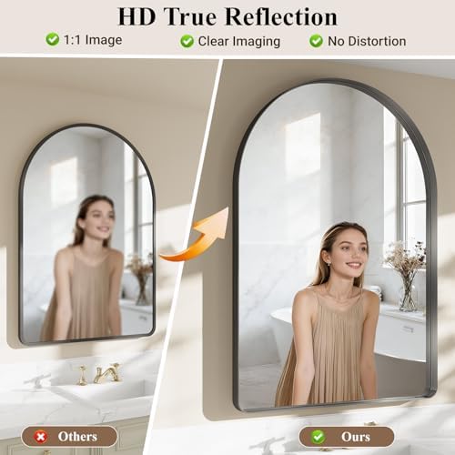 48"x36" Black Arched Mirror, Arched Wall Mirror - Image 3