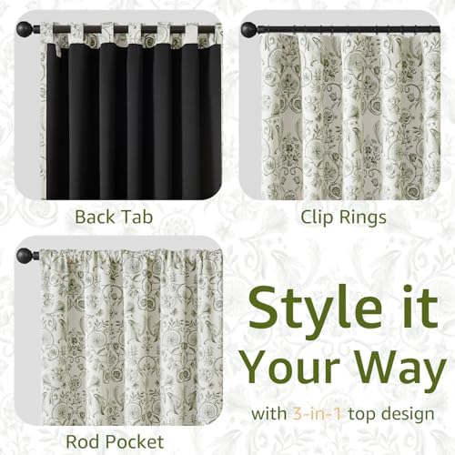 jinchan Green Floral Blackout Curtains 84 Inch Farmhouse Back Tab 2 Panels - Image 7