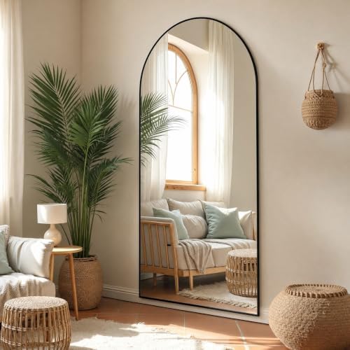 Arched Full Length Mirror 65"x24" Leaning Hanging Decor Black - Image 4