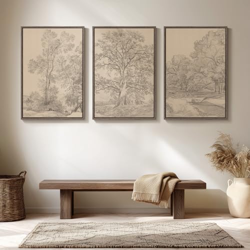Large Vintage Framed Tree Landscape Wall Art - Image 4