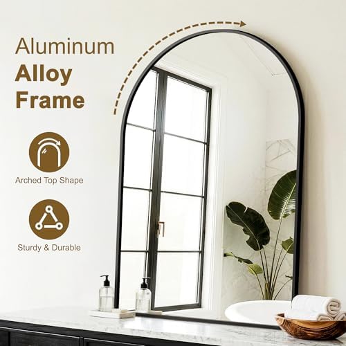 FGU Arched Bathroom Mirror for Over Sink 38"x26" Black Vanity Mirror - Image 4
