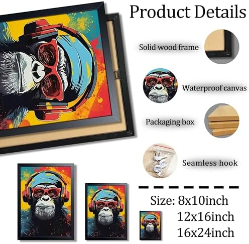 Framed Cool Monkey Wall Art, - Image 4