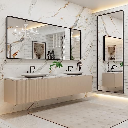 LOAAO 84x32 Inch Black Bathroom Mirror Metal Framed - Image 3