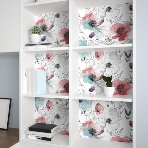 Laatse Blue Pink Watercolor Floral Peel and Stick Wallpaper 17.5"x393" - Image 4