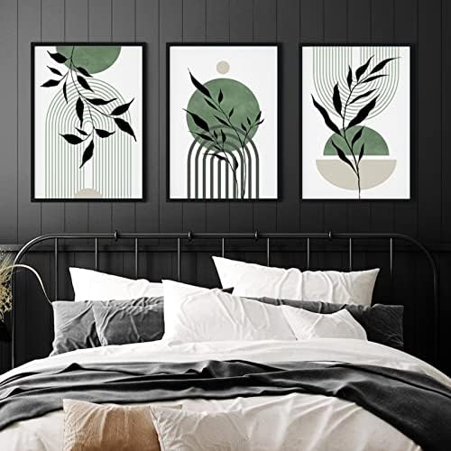 Mid Century Modern Wall Art Set of 3 Sage Green Canvas Wall Art Boho Prints - Image 6
