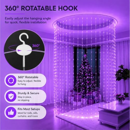 HXWEIYE 300LED Fairy Curtain Lights, 9.8x9.8Ft USB, Tangle-Free - Image 2