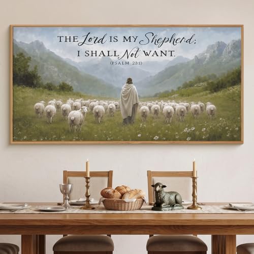 LHIUEM Large Christian Bible Verse Framed Canvas Wall Art, Jesus - Image 3
