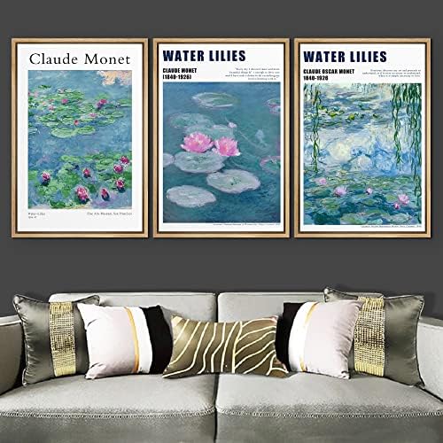 MUDECOR Framed Wall Art Print Set Water Lilies by Claude Monet Nature - Image 3