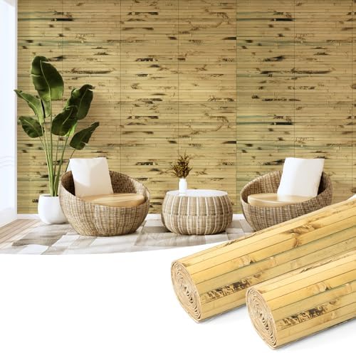 Art3d 12 x 96 in Pole Wrap Natural Bamboo Wall Panel, Light Burned by Art3d