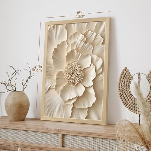 Hianan Wood Framed Neutral Beige Botanical Wall Art Set of 3, 16x24 in - Image 6