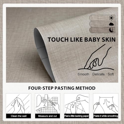 wishFIRE Grasscloth Peel and Stick Wallpaper 15.7"X200" Khaki Contact Paper - Image 3
